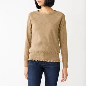 Nine West Smocked Crewneck Top M Tan